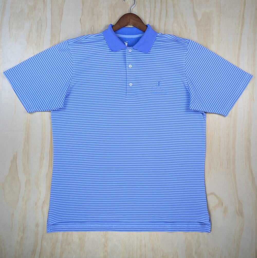 F&G Tech Men's Large The Old Course St Andrews Golf Polo Shirt Striped Blue